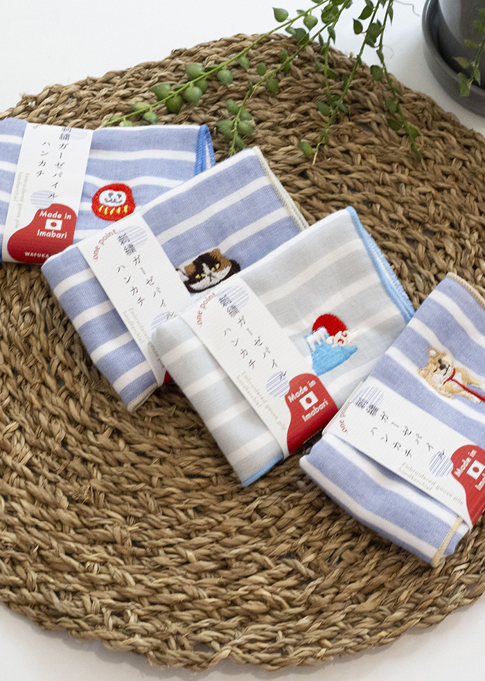 YINHWA  精緻條紋日式刺繡圖案手帕