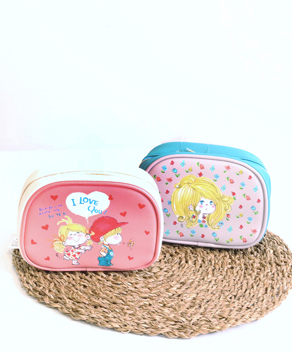 YINHWA 跳色俏麗可愛娃娃印花圖案化妝包