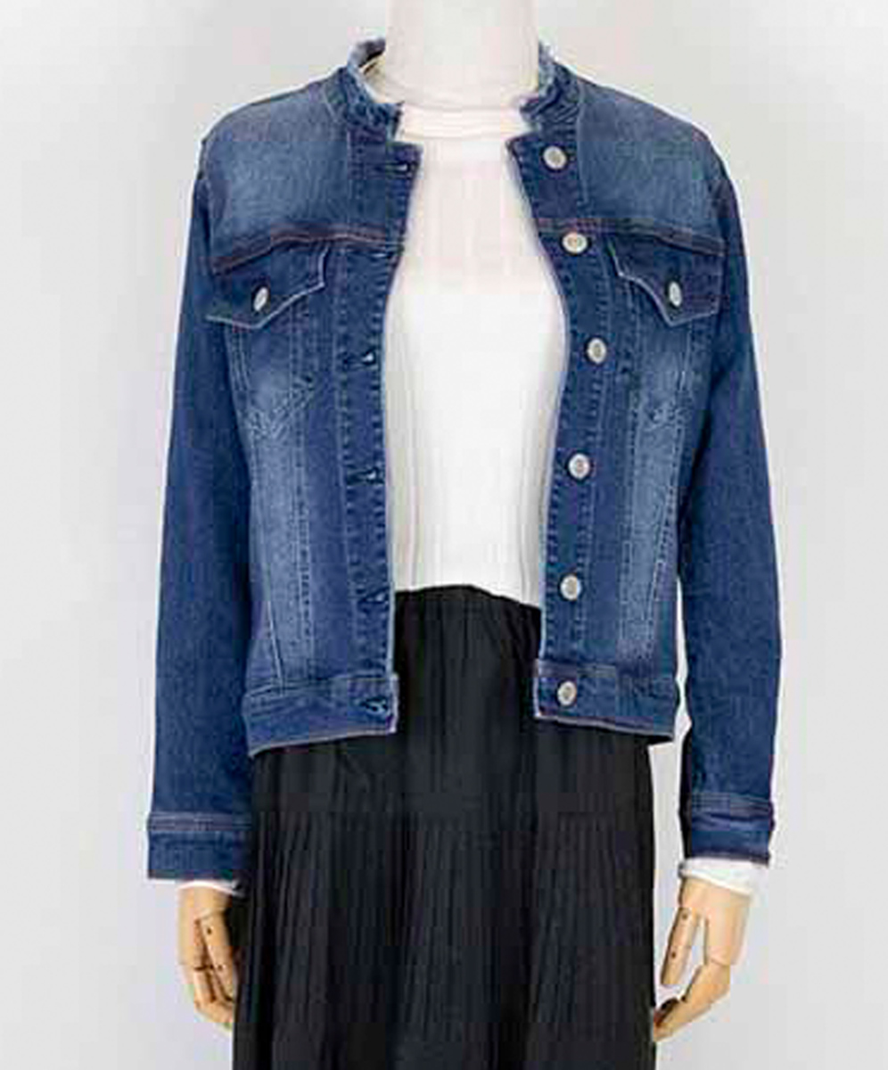 ARIES 率性抽鬚小立領單寧外套