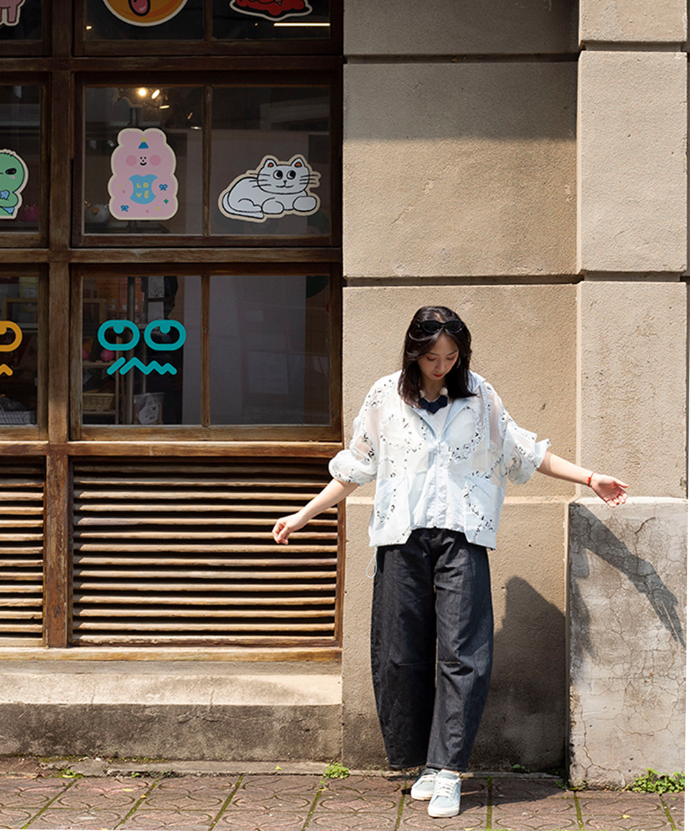 C`EST MOIJEU  率行字母提花透膚連帽外套