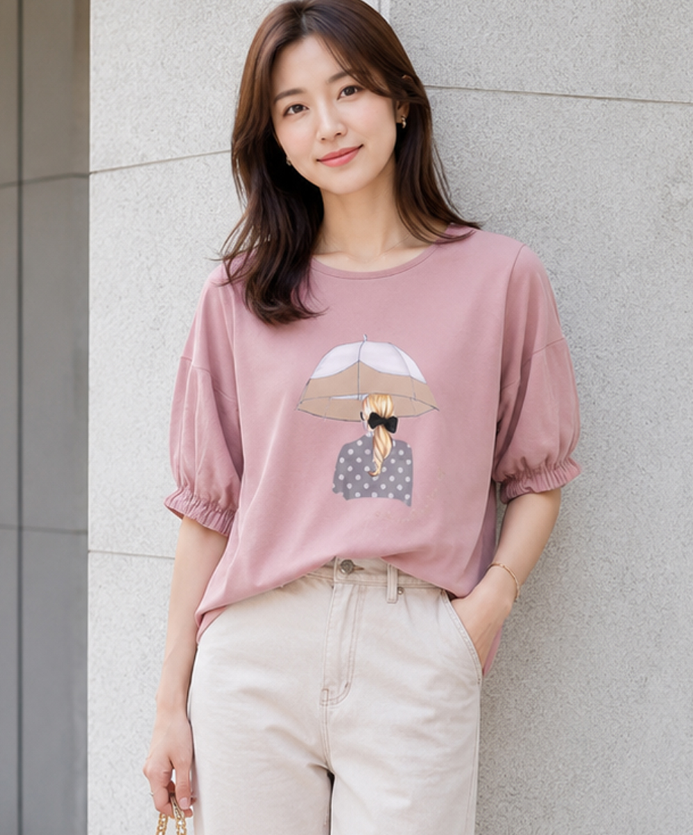 ARIES  甜美氣質異素材拼接娃娃圖案印花上衣