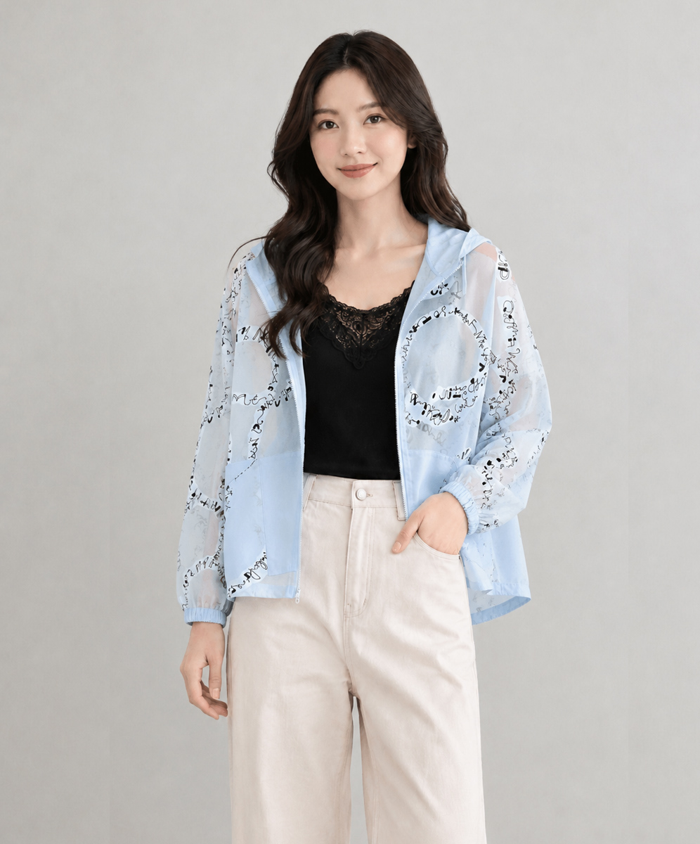 C`EST MOIJEU  率行字母提花透膚連帽外套